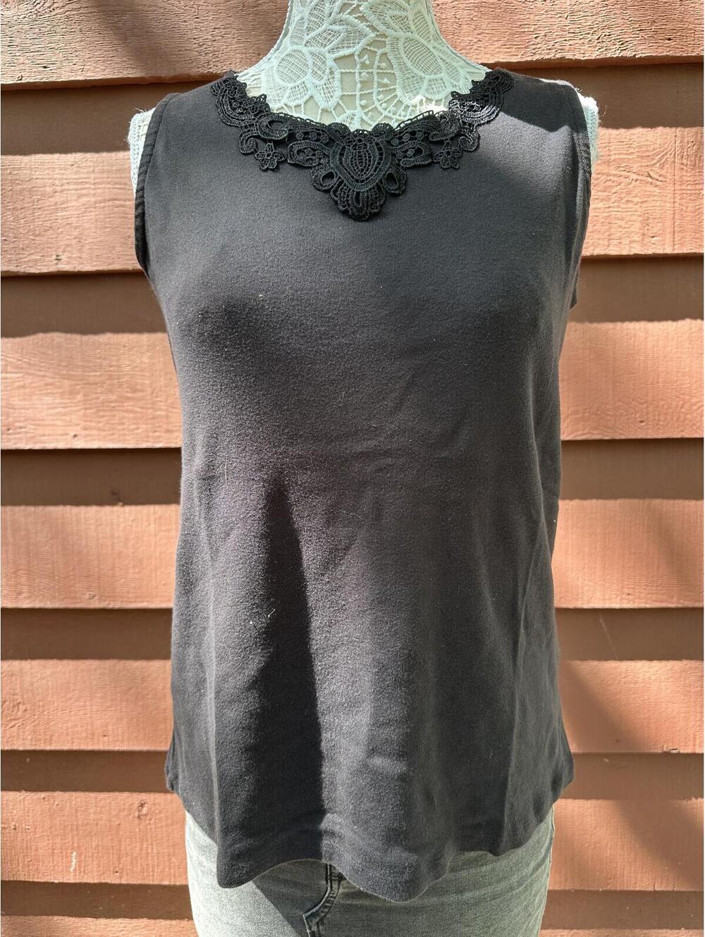 White Stag Black Sleeveless Top with Lace Detail